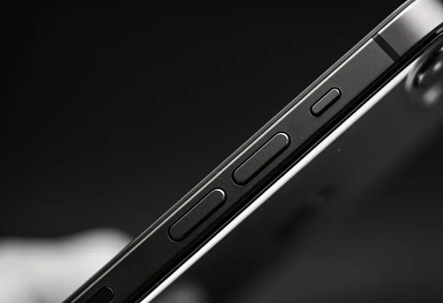 Lateral de um celular preto com os botões de volume e de liga